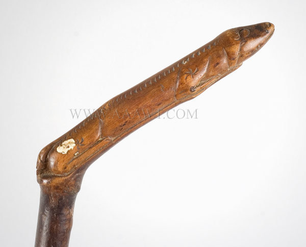 Antique Cane with Stylized Dog Handle, handle detail